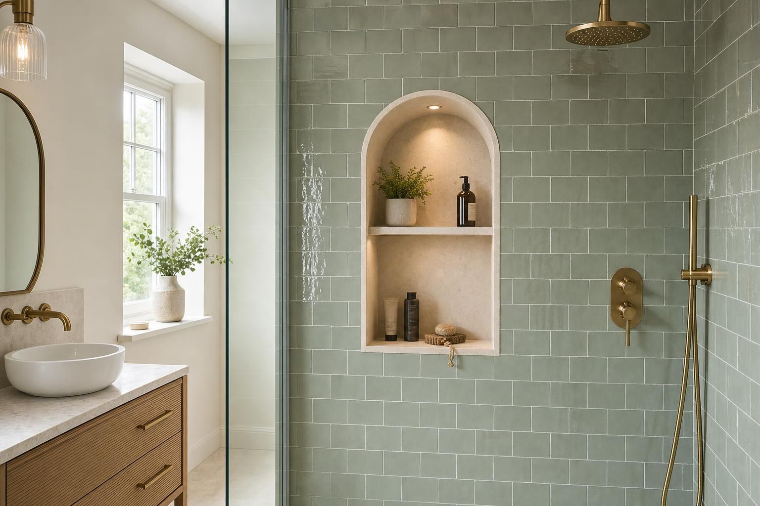 Arched Shower Niche Ideas for UK Bathrooms with Tiles Lighting and Soft Curves