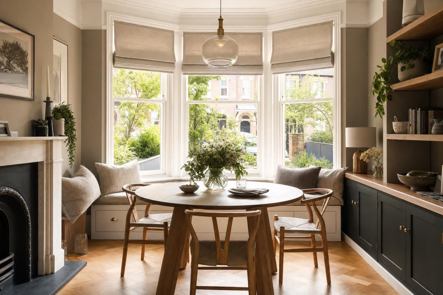 Bay Window Dining Ideas for Homes with Seating Storage and Soft Natural Light