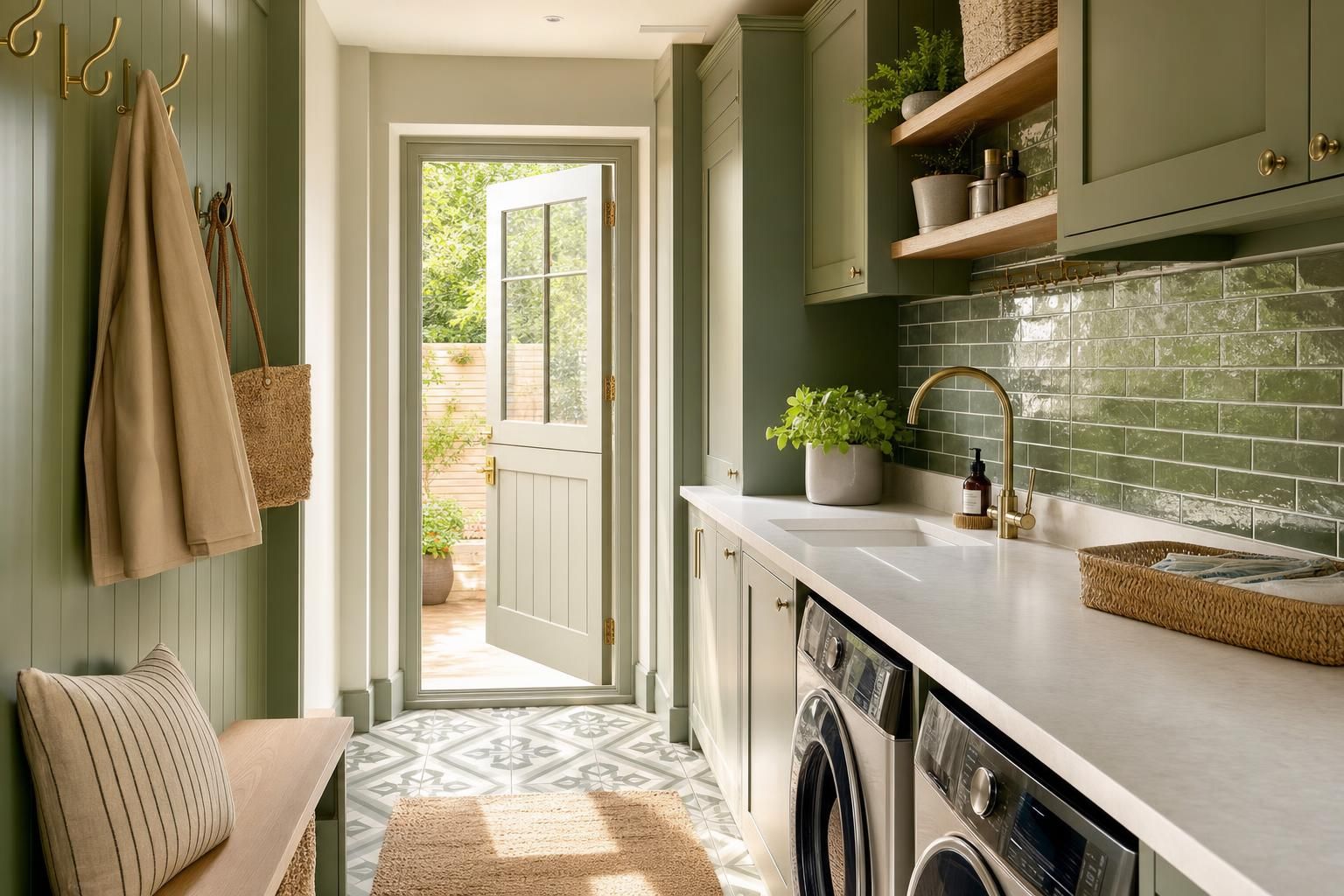 Green Utility Room Ideas for Homes with Cabinet Colours Tiles and Storage That Feel Fresh