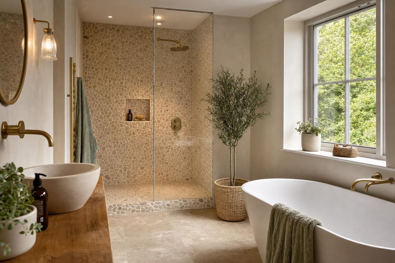 Pebble Tile Bathroom Ideas for Homes with Natural Texture and Spa Style Warmth