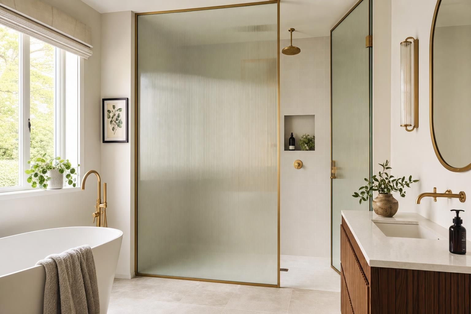 Ribbed Glass Bathroom Ideas for Homes with Soft Light and Subtle Privacy