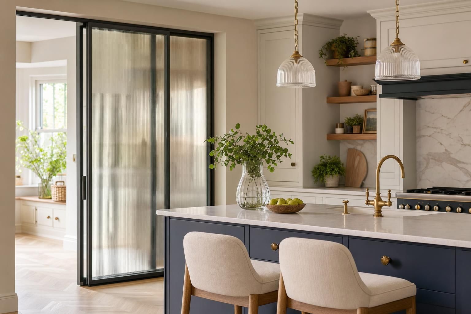 Ribbed Glass Kitchen Ideas for Homes That Add Light Privacy and Subtle Texture