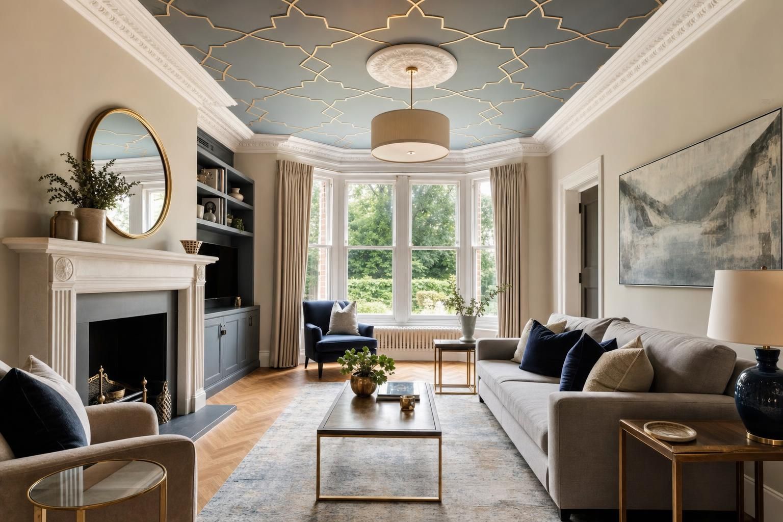 Statement Ceiling Ideas for Homes with Paint Wallpaper and Architectural Detail