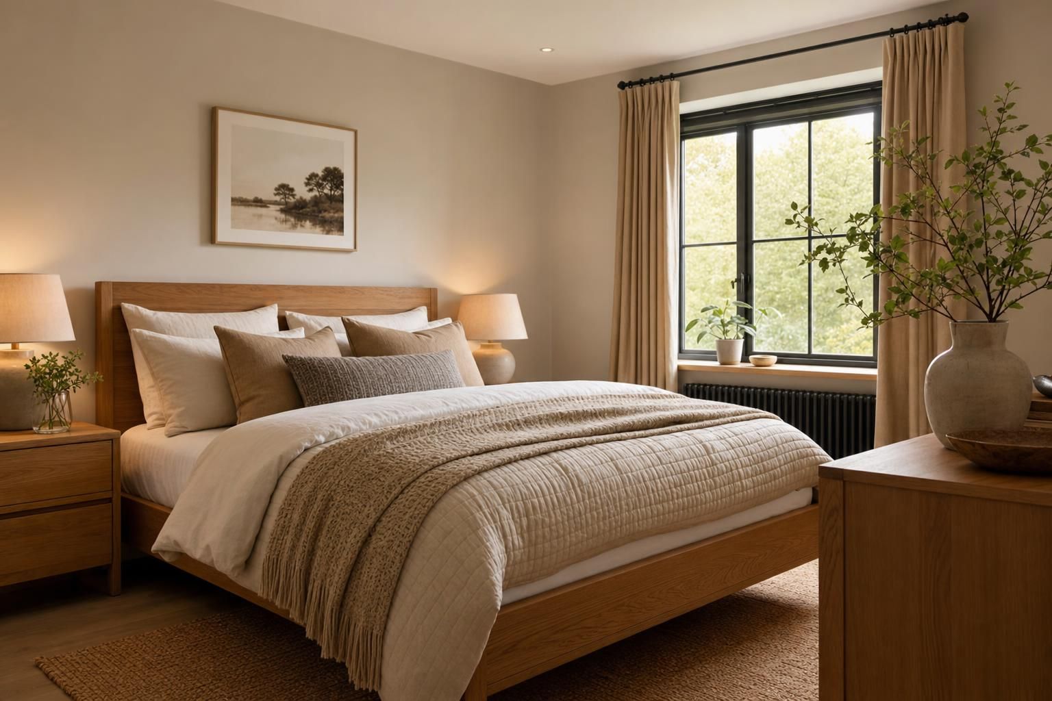 Warm Wood Bedroom Ideas for Homes with Oak Tones Layered Textiles and Soft Lighting